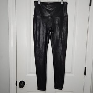 Spanx Spanxshape Womens Faux Leather Black Leggings XL Medium Compression 2437